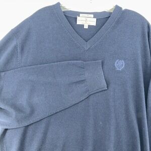 Fairway & Greene Mens XL Navy Blue Italian Merino Wool V-Neck Golf Sweater
